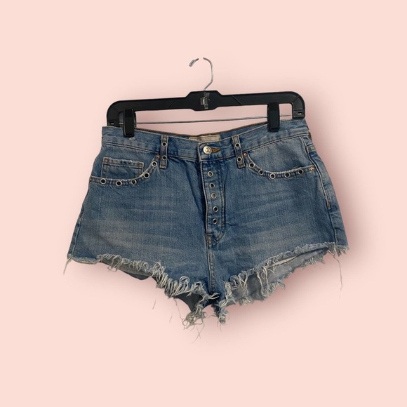 Free People Distressed Cutoff Shorts in Medium Blue Denim - Picture 6 of 7